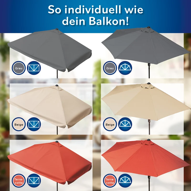 EASYmaxx Sonnenschirm - halbrund, grau