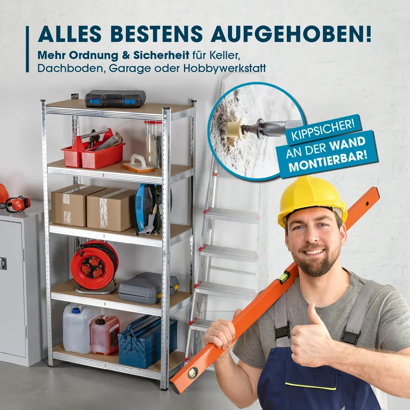 Schwerlastregal & Werkbank mit GS - Bis zu 175 kg Tragkraft je Regalboden - 180 x 90 x 40 cm - 2er-Set