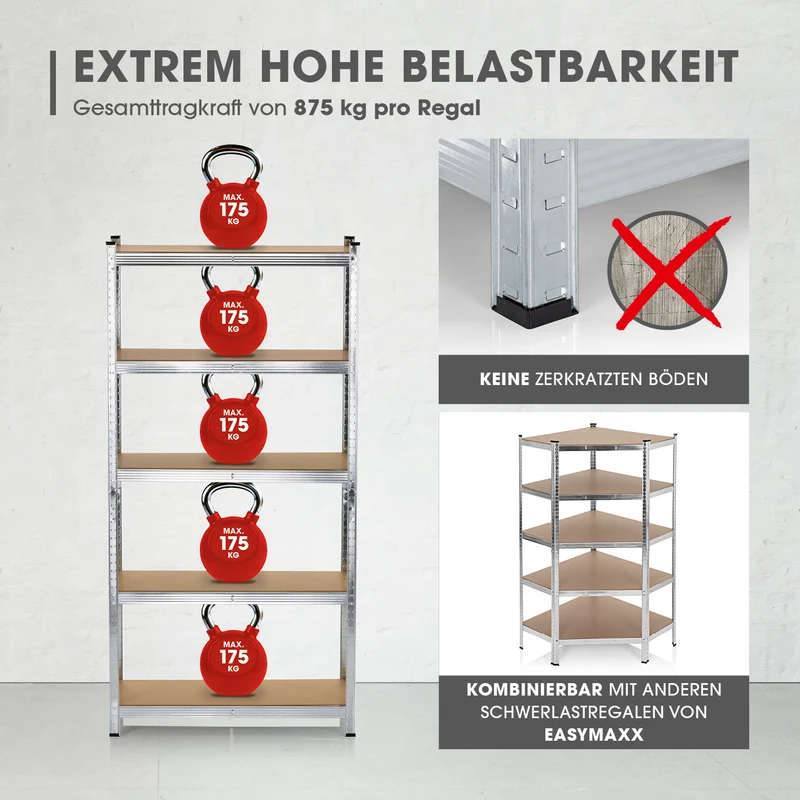 Schwerlastregal & Werkbank 2er-Set - 180 x 90 x 40 cm - 1750 kg Traglast, 175 kg pro Ebene