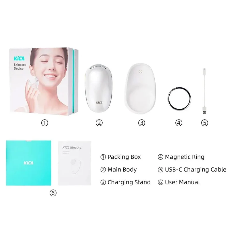 KiCA iBeauty – 4-in-1 Gesichtspflegegerät, Ionen-Technologie, 43°C Wärme, kabellose Ladestation