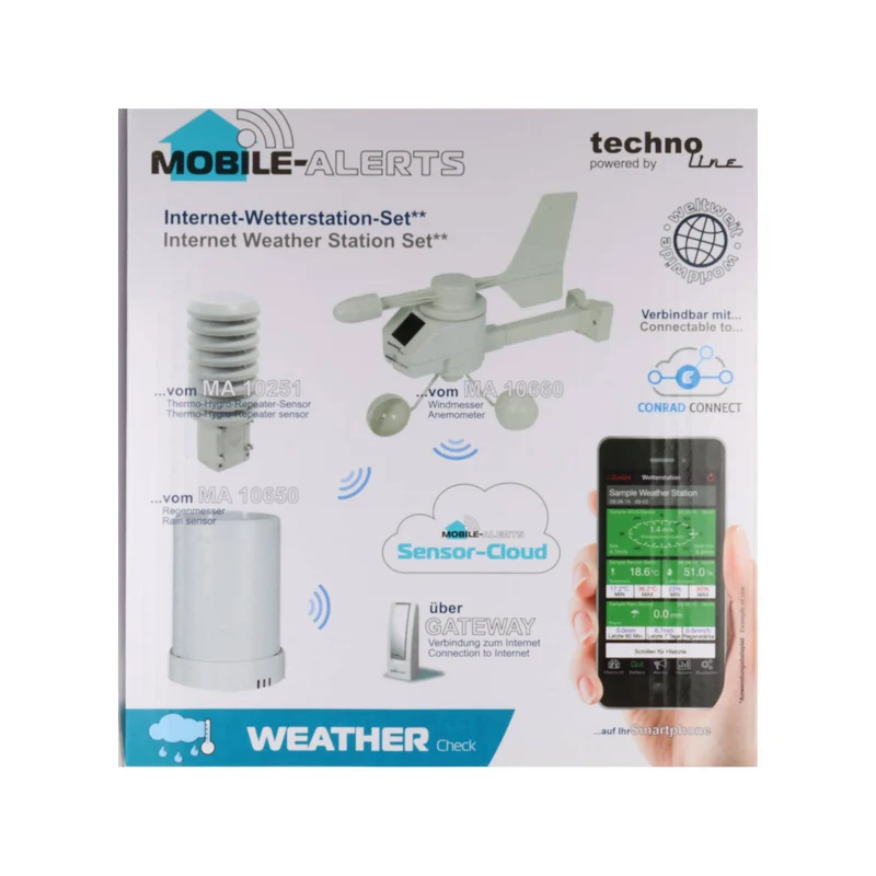 Technoline MA 10061 Überwachungs-Set – Gateway + Pro Series Wind-, Regen- und Thermo-/Hygrosensor