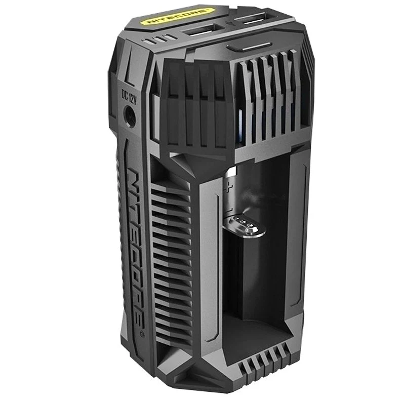 Nitecore V2 Kfz-Schnellladegerät für 1 oder 2 Akkus, mit Kfz-Anschlusskabel, Ladestrom max. 3A