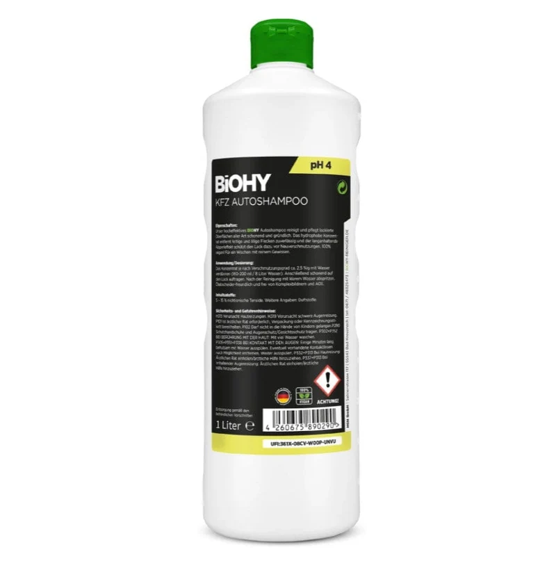 BiOHY KFZ Autoshampoo – 1L Konzentrat, Abperl-Effekt, vegan, mikroplastikfrei, für Fahrzeugflotten