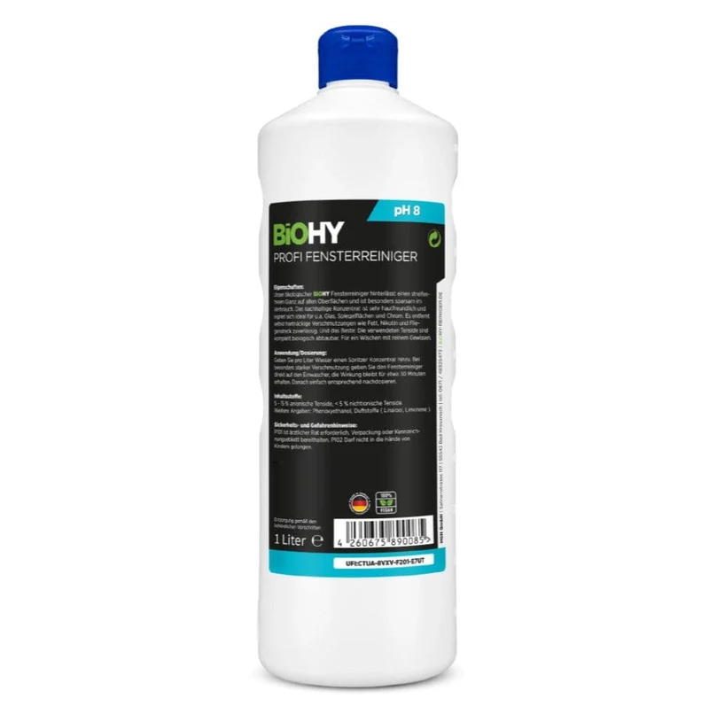 BiOHY Profi Fensterreiniger – 1L Konzentrat, streifenfrei, vegan, für Fenster, Glas & Spiegel