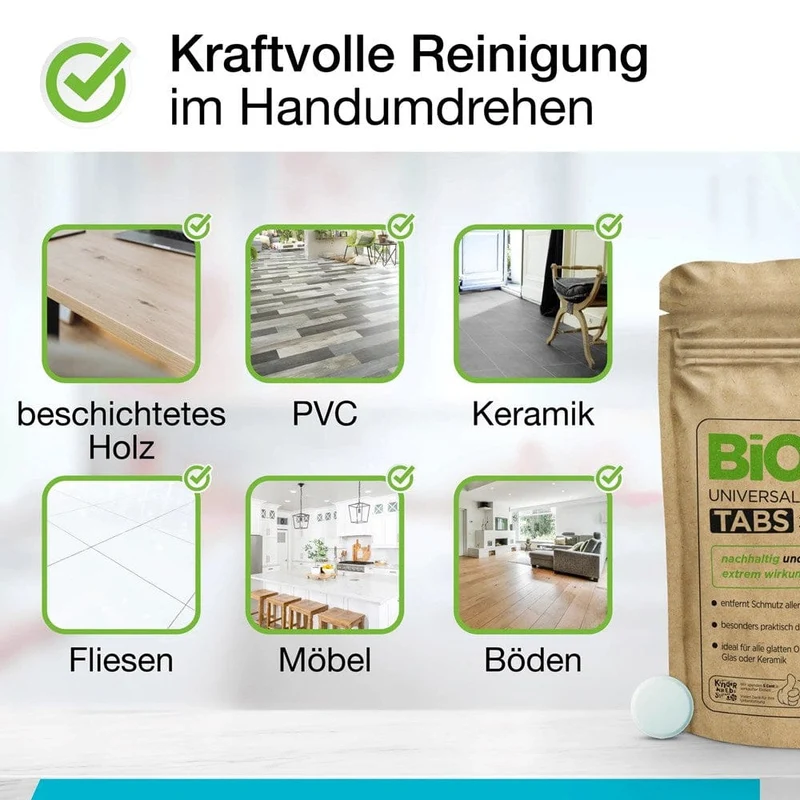 BiOHY Universalreiniger Tabs – 3 Stk., mikroplastikfrei, vorportioniert, für alle glatten Oberflächen