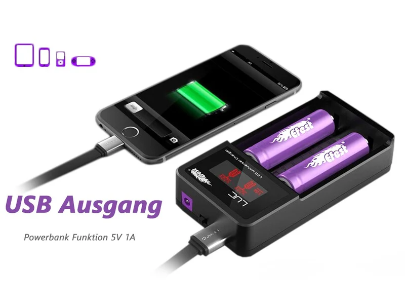 Efest LUC Ladegerät + 2x KP 18650 - 2600mah 3,7V geschützt + Box