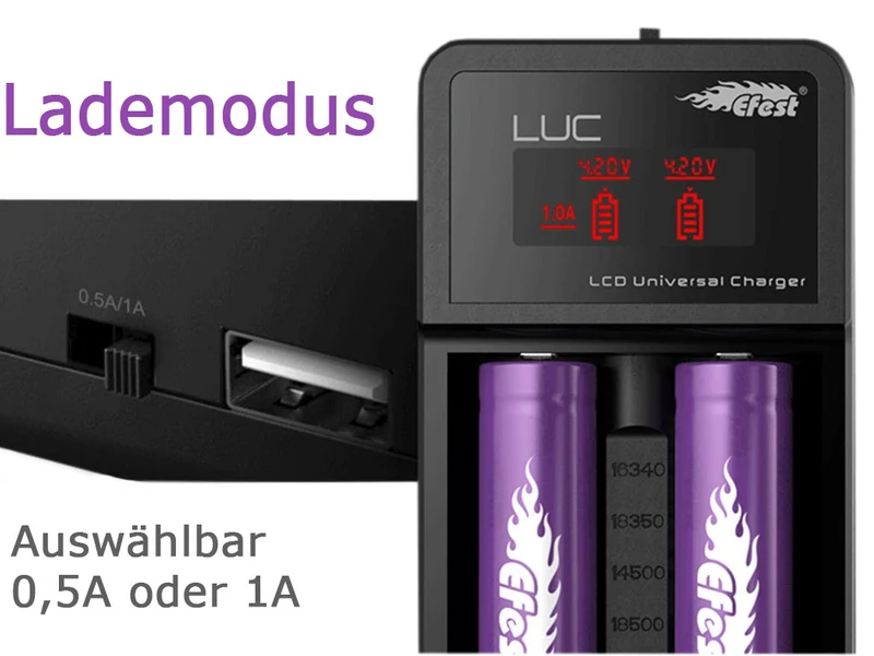 Efest LUC Ladegerät + 2x KP 18650 - 2600mah 3,7V geschützt + Box
