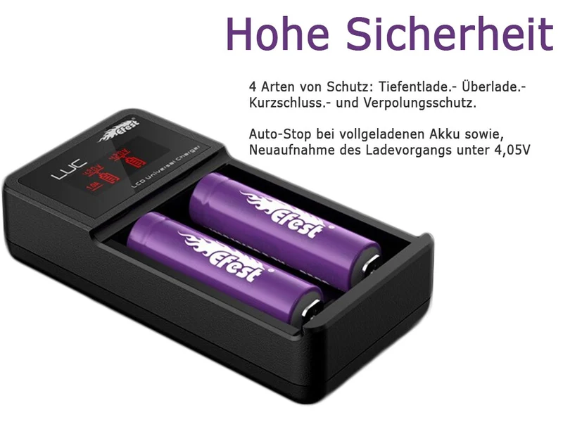 Efest LUC Ladegerät + 2x KP 18650 - 2600mah 3,7V geschützt + Box