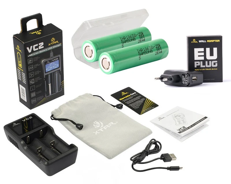 Xtar VC2 Ladegerät + 2x Samsung INR18650-25R inkl. Netzteil und Box