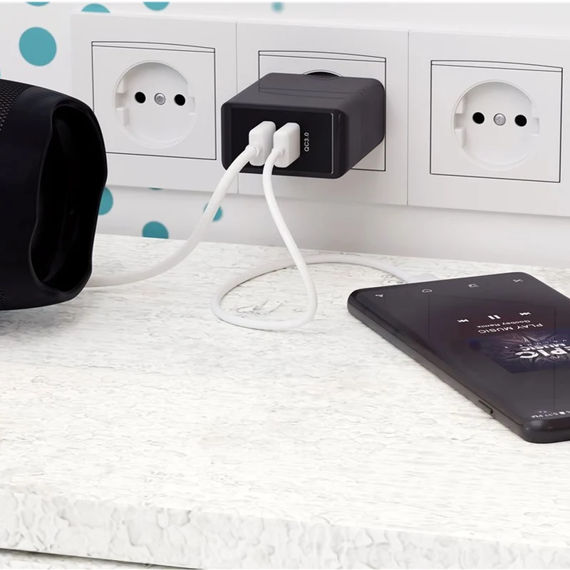 Goobay Dual-USB Schnellladegerät USB QC3.0 28W schwarz, lädt bis zu 4x schneller als Standardladegeräte