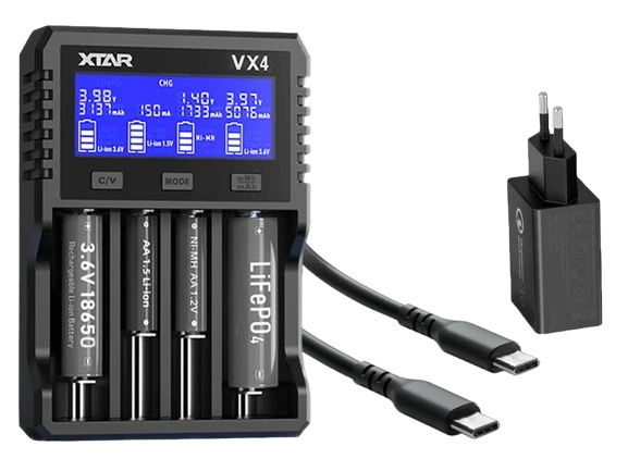 Xtar VX4 – Universelles Analyse Ladegerät für 1,5V; 3,6 - 3,7V Li-Ion; 3,2V LiFePO4 & 1,2V Ni-MH Akkus
