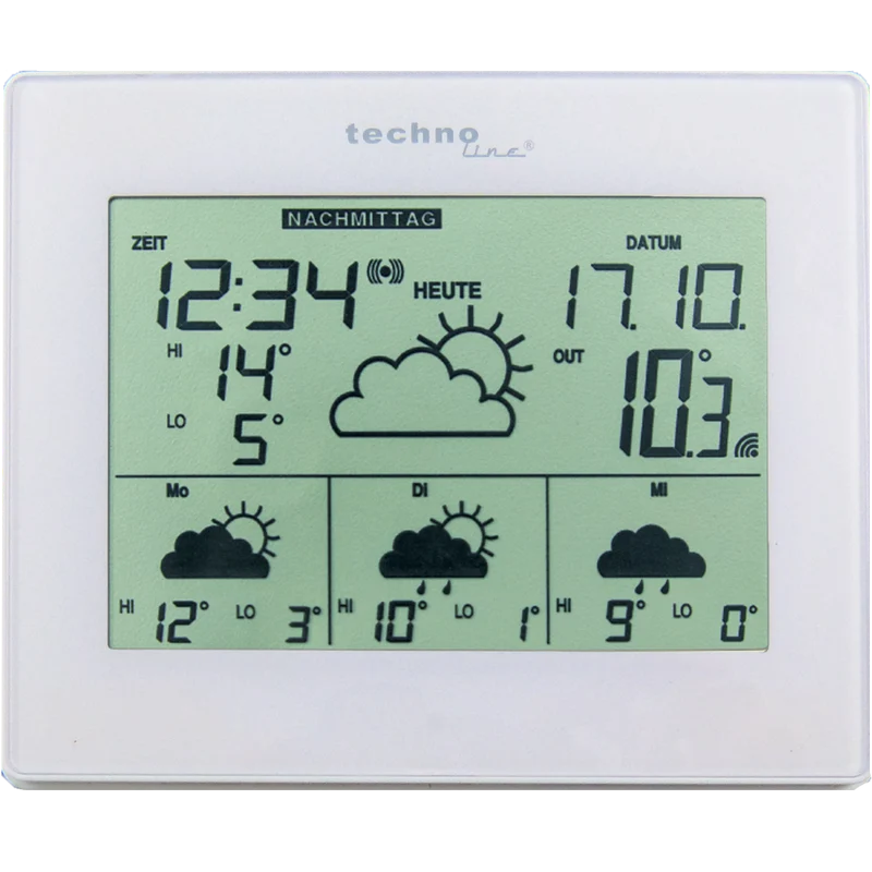 Technoline Funk-Wetterstation mit Mehrtagesvorhersage, Wettervorhersage inklusive Außensender, weiß