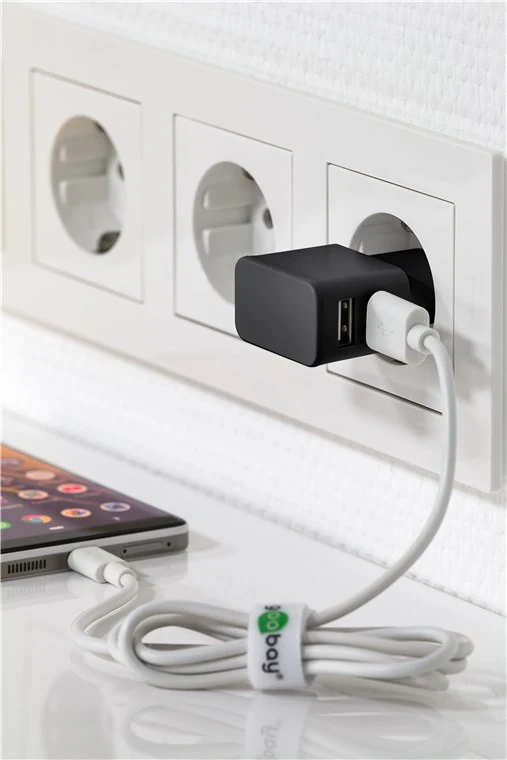 Goobay Dual USB-Ladegerät 2,4 A, 2x USB Ausgang, schwarz