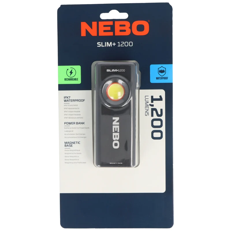 NEBO Slim+ 1200 COB-LED Taschenlampe, 1200 Lumen, 52 Meter Leuchtweite, Powerbank-Funktion, wiederaufladbar