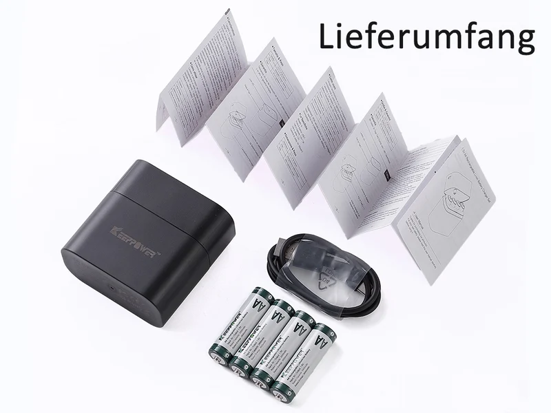 Keeppower I4 Ladegerät mit 4× 1,5V AA Li-Ion-Akkus – USB-C Eingang
