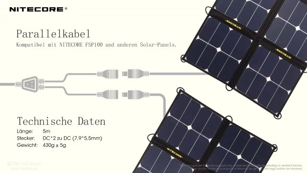 5M Nitecore Verlängerungskabel für Solarpanel, Parallelkabel für Nitecore FSP100 und andere Solar-Panels, 5 Meter