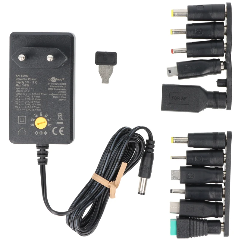 Goobay Universal-Netzteil 3 Volt bis 12 Volt, max. 3,6 W, inklusive 11 Adapter