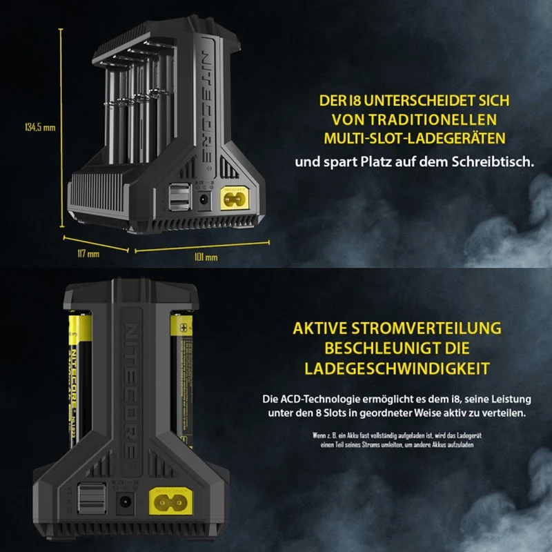 8x Panasonic 18650 Li-Ion Akku und 8fach Schnell-Ladegerät inklusive AccuCell AccuSafe