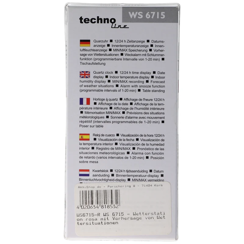 Technoline WS 6715 - Wetterstation rosa mit Vorhersage von Wettersituationen