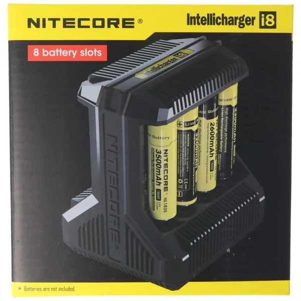 Nitecore 8fach Schnell-Ladegerät lädt 1 bis 8 Stück Li-Ion, LiFePO4, NiMH Akku 18650, AAA, AA
