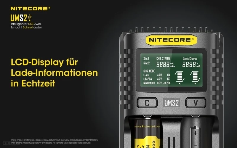 Nitecore UMS2 USB-Schnell-Ladegerät QC 2.0 kompatibel für Li-Ion Akkus